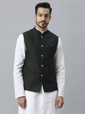 Men gold green nehru jacket 1