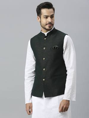 Men gold green nehru jacket 2