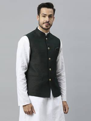 Men gold green nehru jacket 3