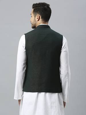 Men gold green nehru jacket 4