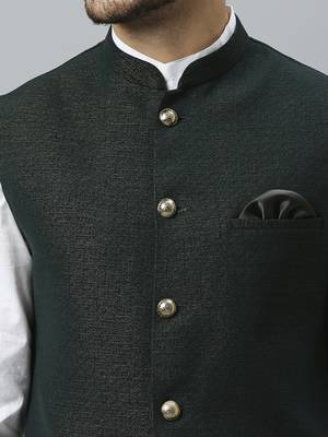 Men gold green nehru jacket 5