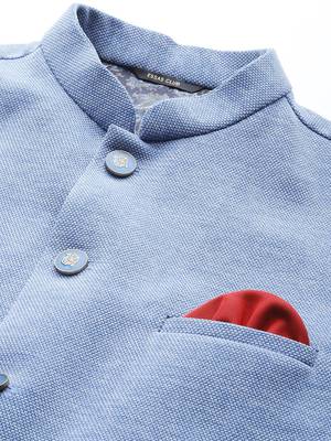 blue solid knitted nehru jacket 2
