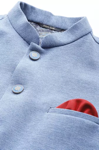 blue solid knitted nehru jacket