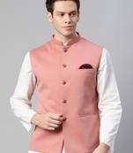 pink solid knitted nehru jacket