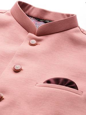 pink solid knitted nehru jacket 2