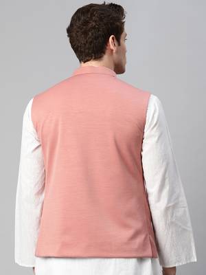 pink solid knitted nehru jacket 4