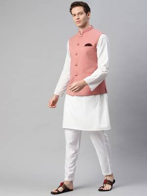 pink solid knitted nehru jacket 5