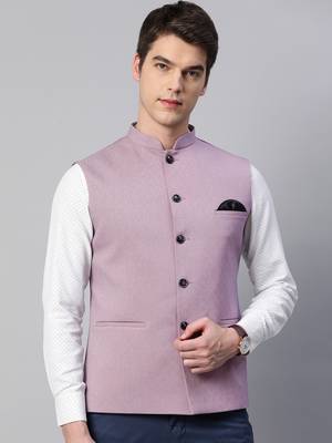 purple solid nehru jacket with slub structure 1