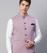 purple solid nehru jacket with slub structure
