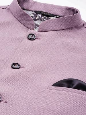 purple solid nehru jacket with slub structure 2