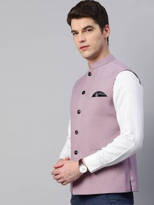 purple solid nehru jacket with slub structure 3