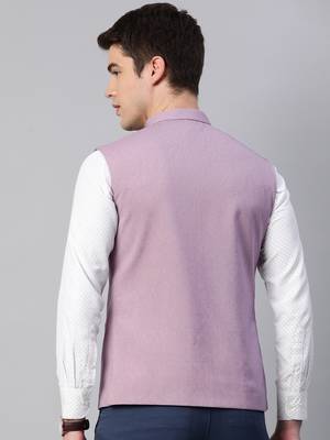 purple solid nehru jacket with slub structure 4