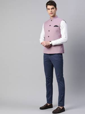 purple solid nehru jacket with slub structure 5