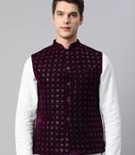 Men wine velvet embroidery nehru jacket