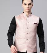 Men pink diamond weave jacquard nehru jacket