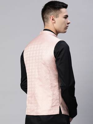 Men pink diamond weave jacquard nehru jacket 4