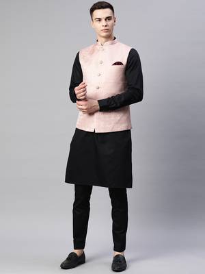 Men pink diamond weave jacquard nehru jacket 5
