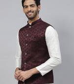 maroon nehru jacket with floral thread work