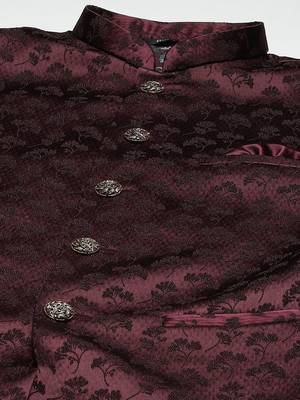 maroon nehru jacket with floral thread work 2