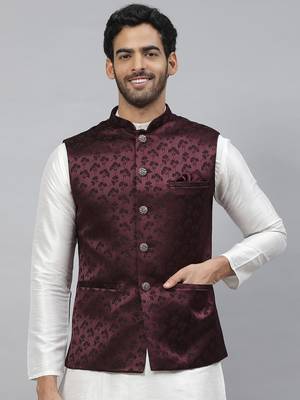 maroon nehru jacket with floral thread work 3