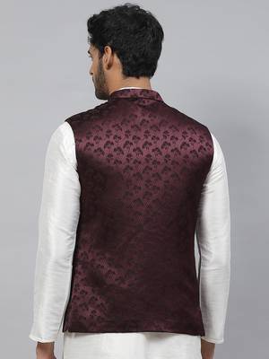 maroon nehru jacket with floral thread work 4