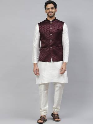 maroon nehru jacket with floral thread work 5