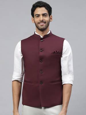 wine solid nehru jacket 1