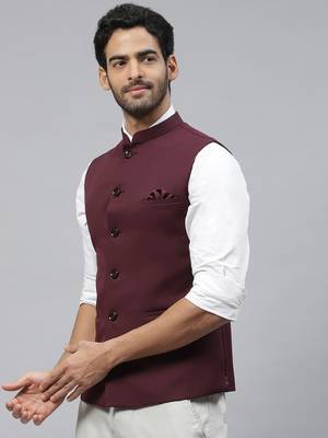 wine solid nehru jacket 3