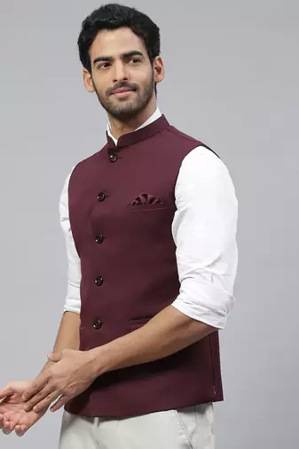 wine solid nehru jacket