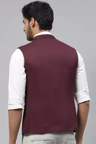 wine solid nehru jacket