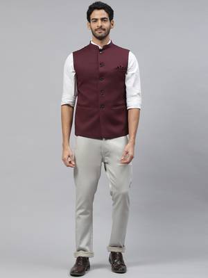 wine solid nehru jacket 5