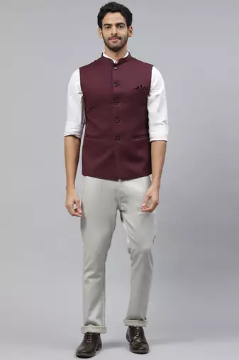 wine solid nehru jacket