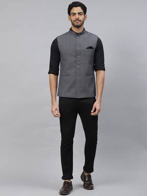 steel grey nehru jacket with self chex 1