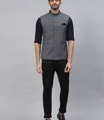 steel grey nehru jacket with self chex