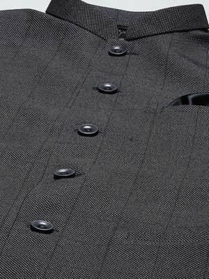 steel grey nehru jacket with self chex 2