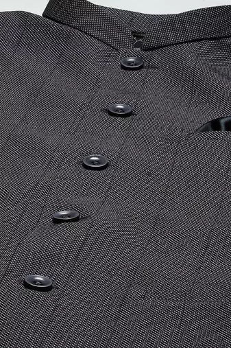 steel grey nehru jacket with self chex