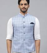 sky blue nehru jacket with white chex