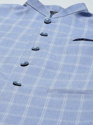 sky blue nehru jacket with white chex 2