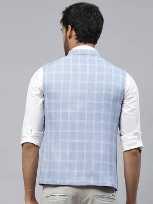 sky blue nehru jacket with white chex 4