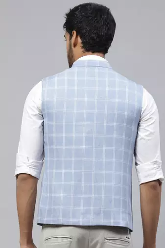 sky blue nehru jacket with white chex