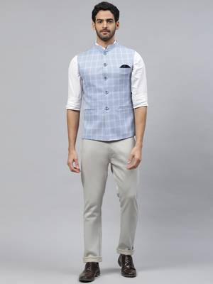 sky blue nehru jacket with white chex 5