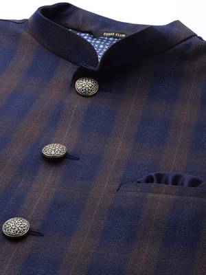 dark blue nehru jacket with bold khaki chex 2
