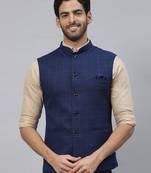 royal blue nehru jacket with golden chex