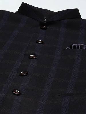 Men purplish blue nehru jacket with dual tone chex 2