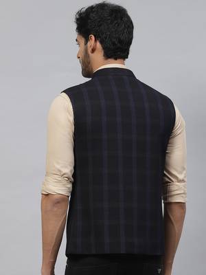 Men purplish blue nehru jacket with dual tone chex 4