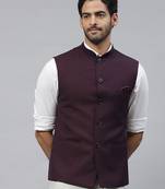wineish purple nehru jacket with self chex
