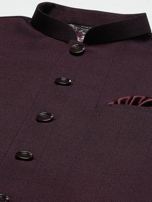 wineish purple nehru jacket with self chex 2