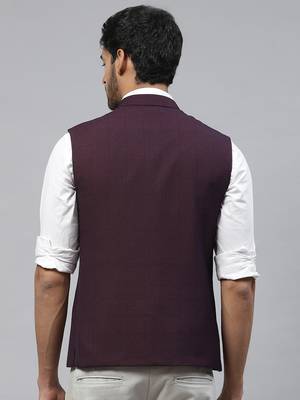 wineish purple nehru jacket with self chex 4