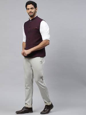 wineish purple nehru jacket with self chex 5