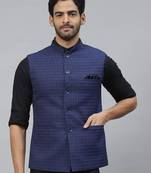 royal blue nehru jacket with white dotted chex